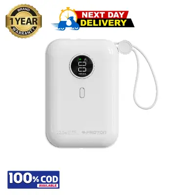 Picture of Proton Fast Charging 22.5W Power Bank- PowerHouse10 with Built-in Type-C and Lightening charging cables.