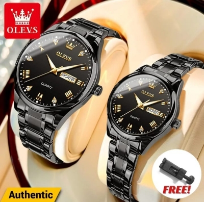 Picture of Olevs 5563 Couple Watch Full Black colour 