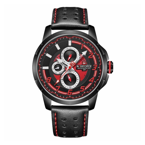 Picture of NAVIFORCE NF9142L Black PU Leather Chronograph Watch For Men - Black & Red