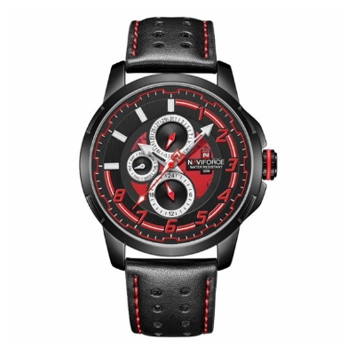 Picture of NAVIFORCE NF9142L Black PU Leather Chronograph Watch For Men - Black & Red