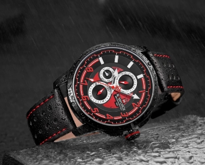 Picture of NAVIFORCE NF9142L Black PU Leather Chronograph Watch For Men - Black & Red