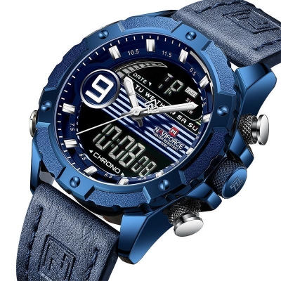 Picture of NAVIFORCE NF9146L Navy Blue PU Leather Dual Time Wrist Watch For Men - Royal Blue and Navy Blue