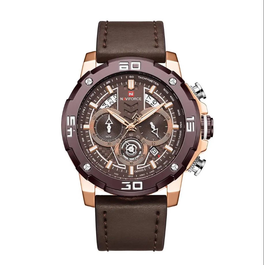 Picture of NAVIFORCE NF9175 Chocolate PU Leather Chronograph Watch For Men - RoseGold & Chocolate