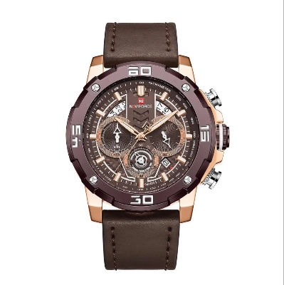 Picture of NAVIFORCE NF9175 Chocolate PU Leather Chronograph Watch For Men - RoseGold & Chocolate