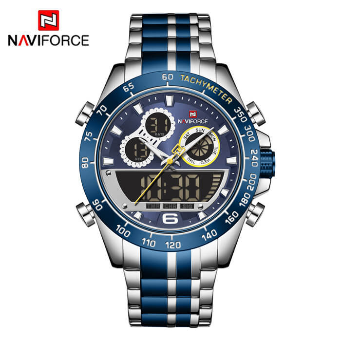 Picture of NAVIFORCE NF9188 Royal Blue And Silver Two-Tone Stainless Steel Dual Time Watch For Men - Royal Blue & Silver