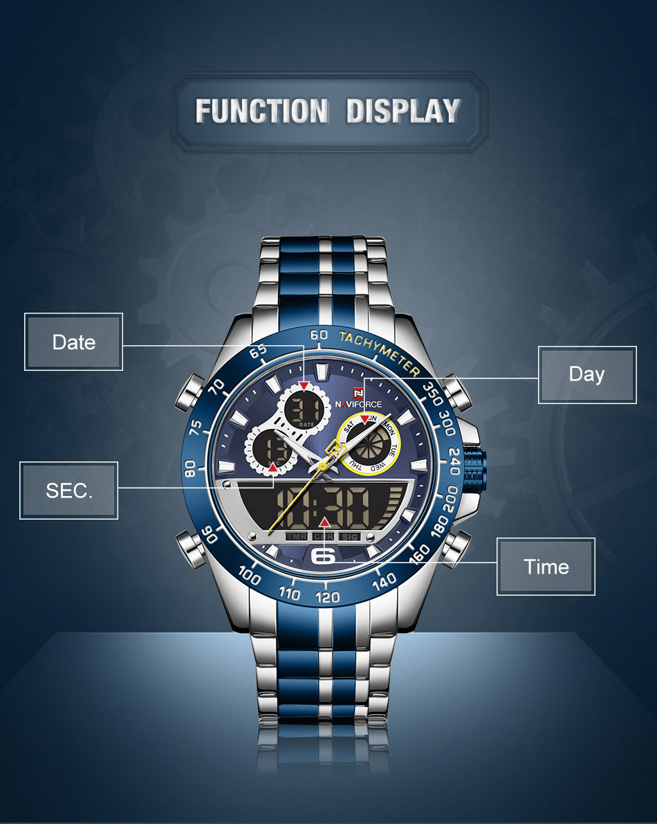 Picture of NAVIFORCE NF9188 Royal Blue And Silver Two-Tone Stainless Steel Dual Time Watch For Men - Royal Blue & Silver