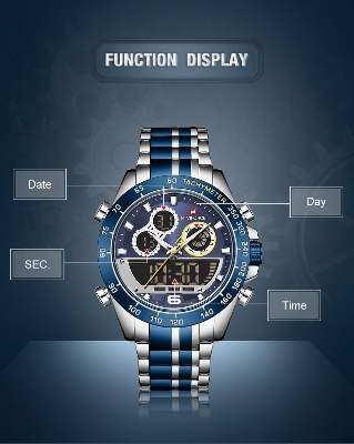 Picture of NAVIFORCE NF9188 Royal Blue And Silver Two-Tone Stainless Steel Dual Time Watch For Men - Royal Blue & Silver