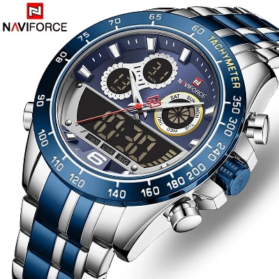 Picture of NAVIFORCE NF9188 Royal Blue And Silver Two-Tone Stainless Steel Dual Time Watch For Men - Royal Blue & Silver