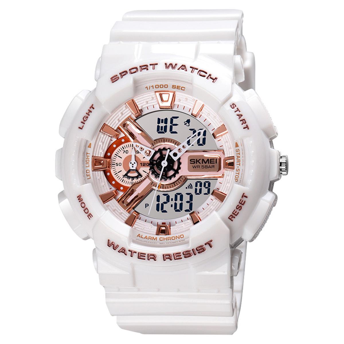Picture of SKMEI SK1688 White PU Dual Time Watch For Unisex - White