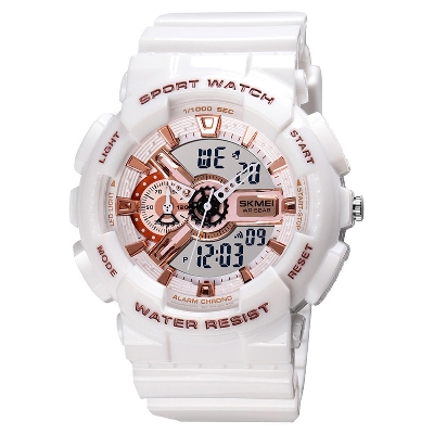 Picture of SKMEI SK1688 White PU Dual Time Watch For Unisex - White