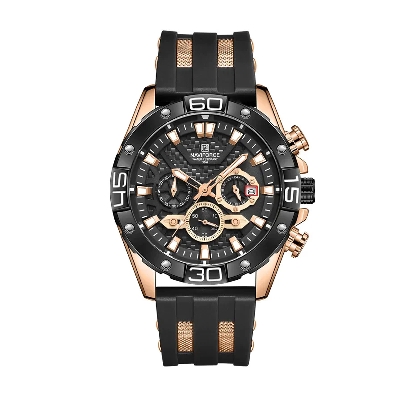 Picture of NAVIFORCE NF8019 Black TPU Leather Chronograph Watch For Men - RoseGold & Black