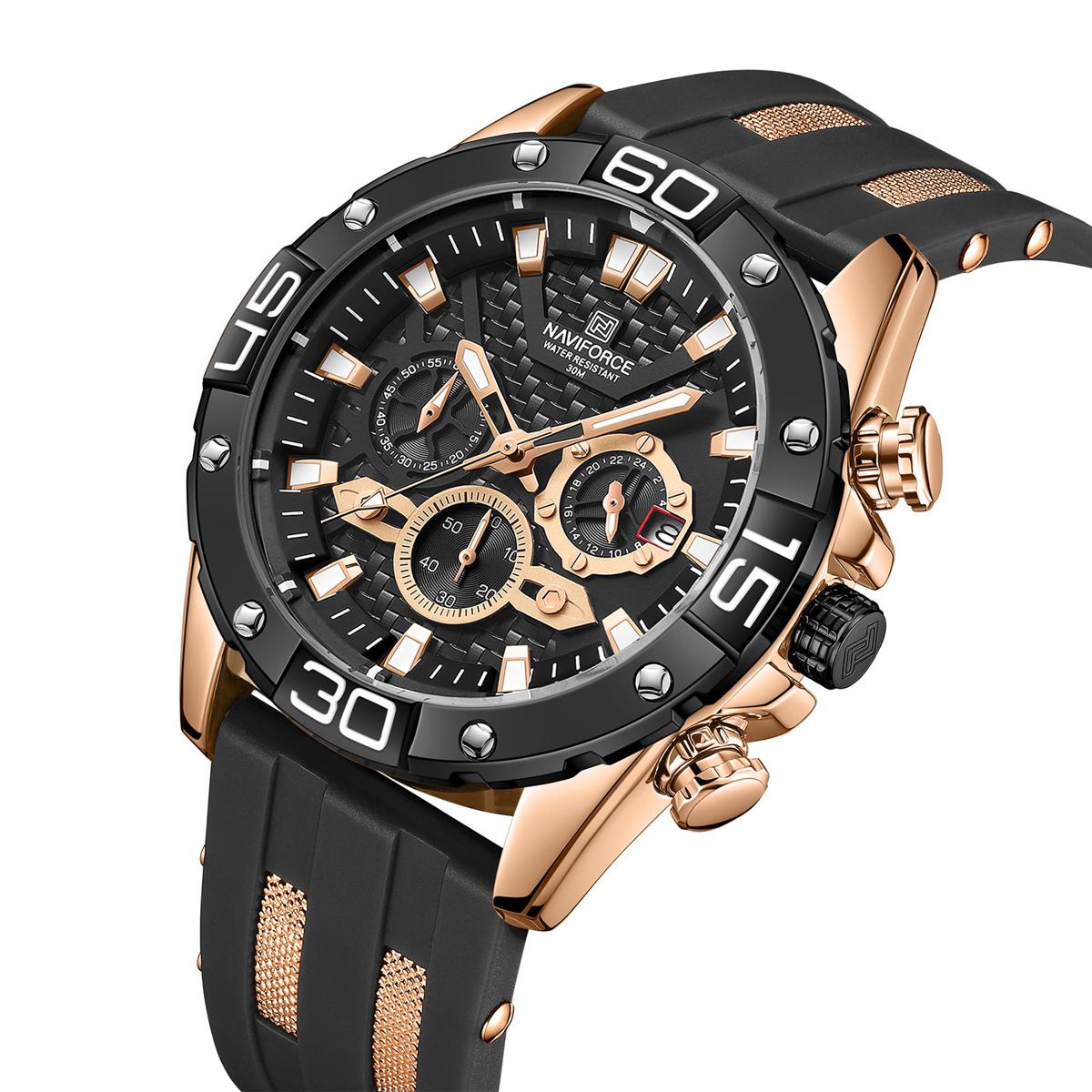 Picture of NAVIFORCE NF8019 Black TPU Leather Chronograph Watch For Men - RoseGold & Black