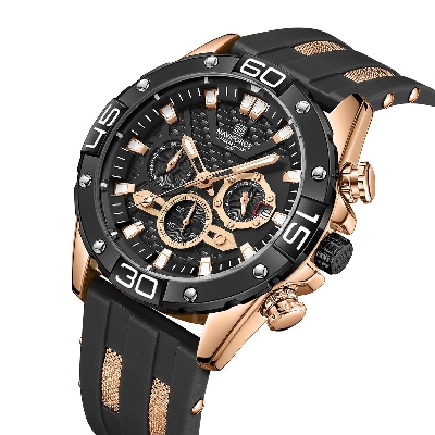 Picture of NAVIFORCE NF8019 Black TPU Leather Chronograph Watch For Men - RoseGold & Black