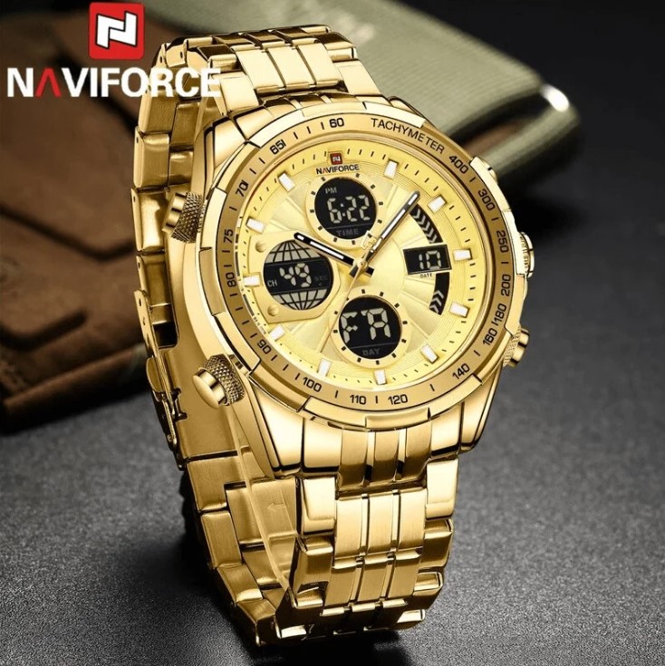 Picture of NAVIFORCE NF9197M Golden Stainless Steel Dual Time Watch For Men - Golden