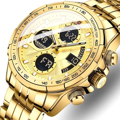 Picture of NAVIFORCE NF9197M Golden Stainless Steel Dual Time Watch For Men - Golden