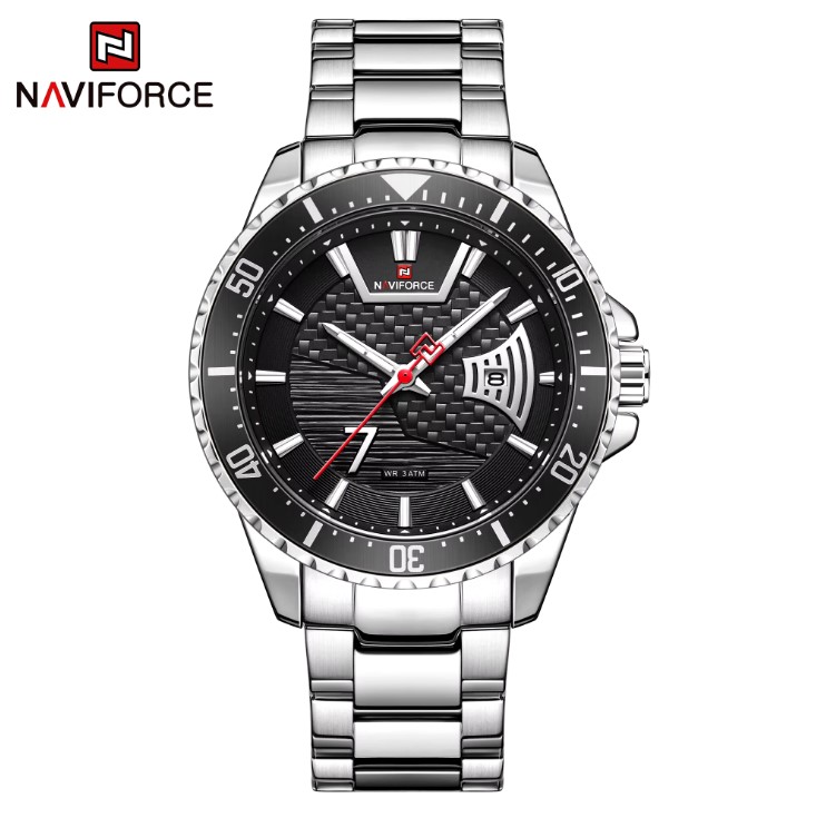 Picture of NAVIFORCE NF9191M Silver Stainless Steel Analog Watch For Men - Black & Silver