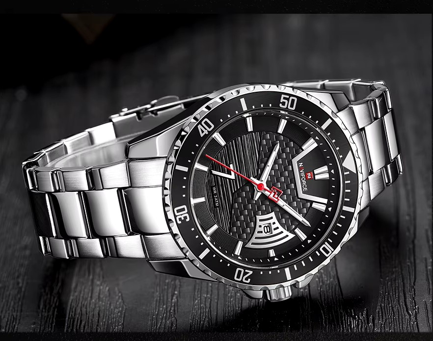 Picture of NAVIFORCE NF9191M Silver Stainless Steel Analog Watch For Men - Black & Silver