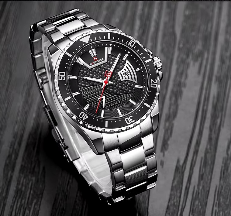 Picture of NAVIFORCE NF9191M Silver Stainless Steel Analog Watch For Men - Black & Silver