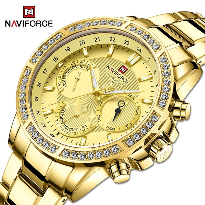 Picture of NAVIFORCE NF9196 Golden Stainless Steel Chronograph Watch For Men - Golden