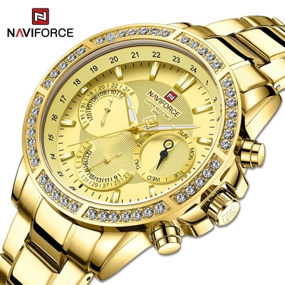 Picture of NAVIFORCE NF9196 Golden Stainless Steel Chronograph Watch For Men - Golden