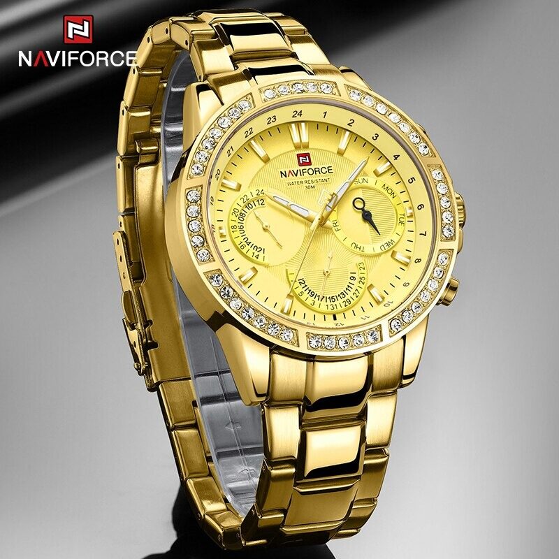 Picture of NAVIFORCE NF9196 Golden Stainless Steel Chronograph Watch For Men - Golden