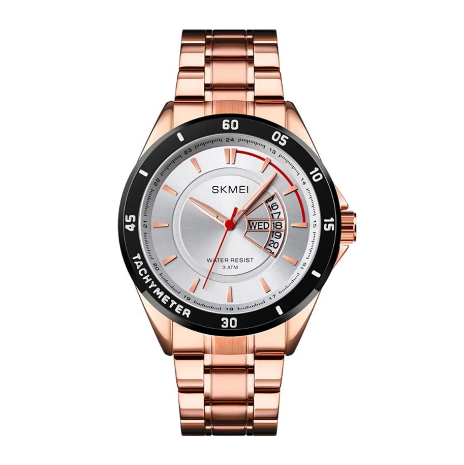 Picture of SKMEI 1641 RoseGold Stainless Steel Analog Watch For Men - White & RoseGold