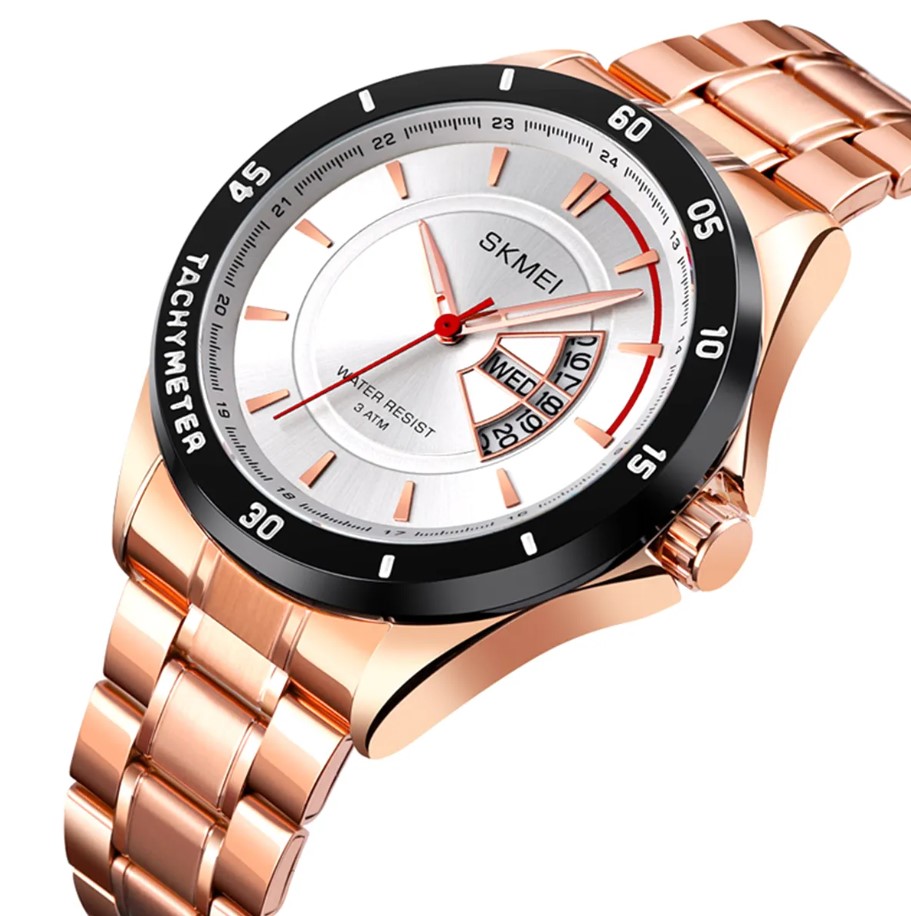Picture of SKMEI 1641 RoseGold Stainless Steel Analog Watch For Men - White & RoseGold