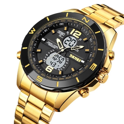 Picture of SKMEI SK1670 Golden Stainless Steel Dual Time Watch For Men - White & Golden