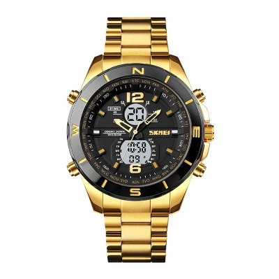 Picture of SKMEI SK1670 Golden Stainless Steel Dual Time Watch For Men - White & Golden
