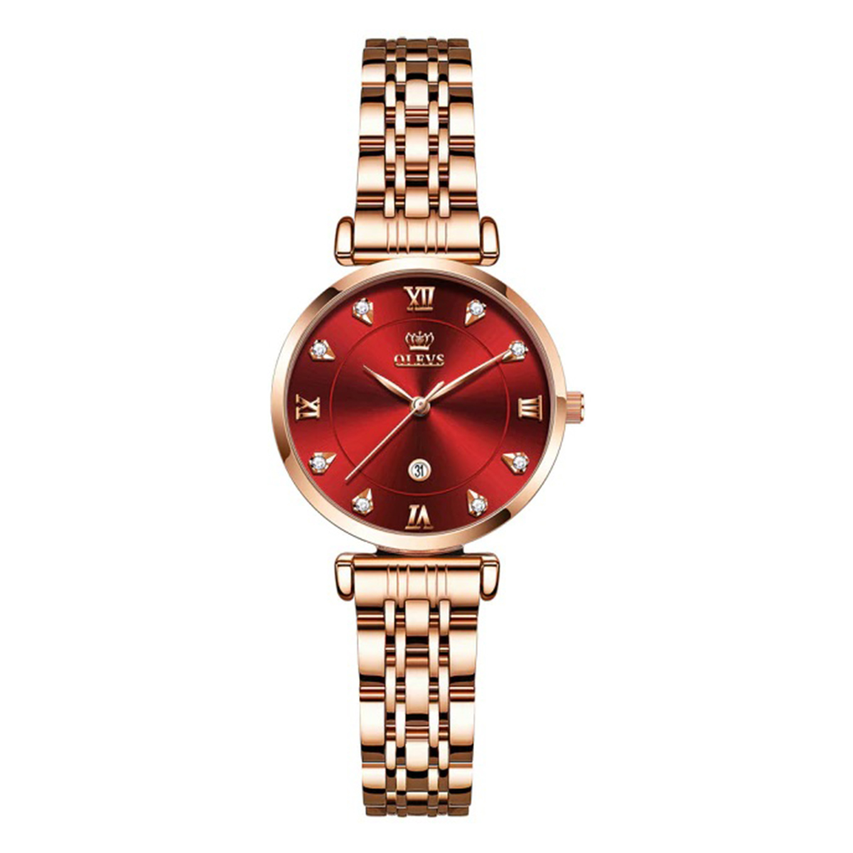 Picture of OLEVS 5866 RoseGold Stainless Steel Analog Wrist Watch For Women - Red & RoseGold