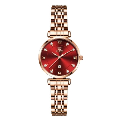 Picture of OLEVS 5866 RoseGold Stainless Steel Analog Wrist Watch For Women - Red & RoseGold