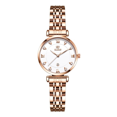 Picture of OLEVS 5866 RoseGold Stainless Steel Analog Wrist Watch For Women - White & RoseGold