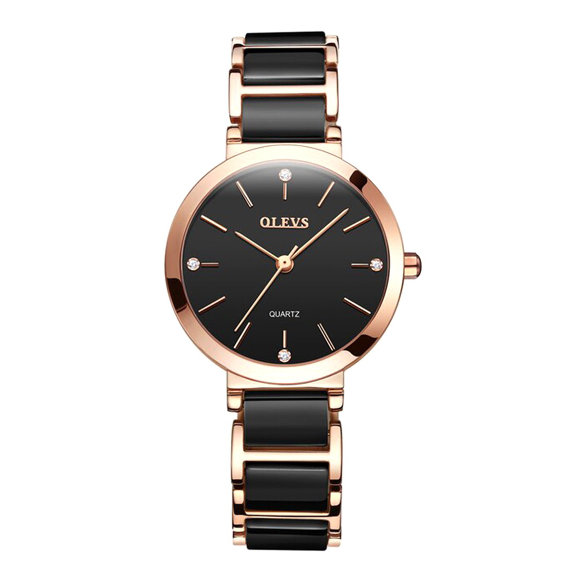 Picture of OLEVS 5877F Black And RoseGold Ceramic Steel Analog Watch For Women - RoseGold & Black
