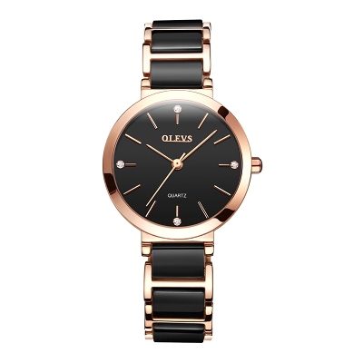 Picture of OLEVS 5877F Black And RoseGold Ceramic Steel Analog Watch For Women - RoseGold & Black