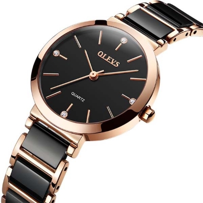 Picture of OLEVS 5877F Black And RoseGold Ceramic Steel Analog Watch For Women - RoseGold & Black