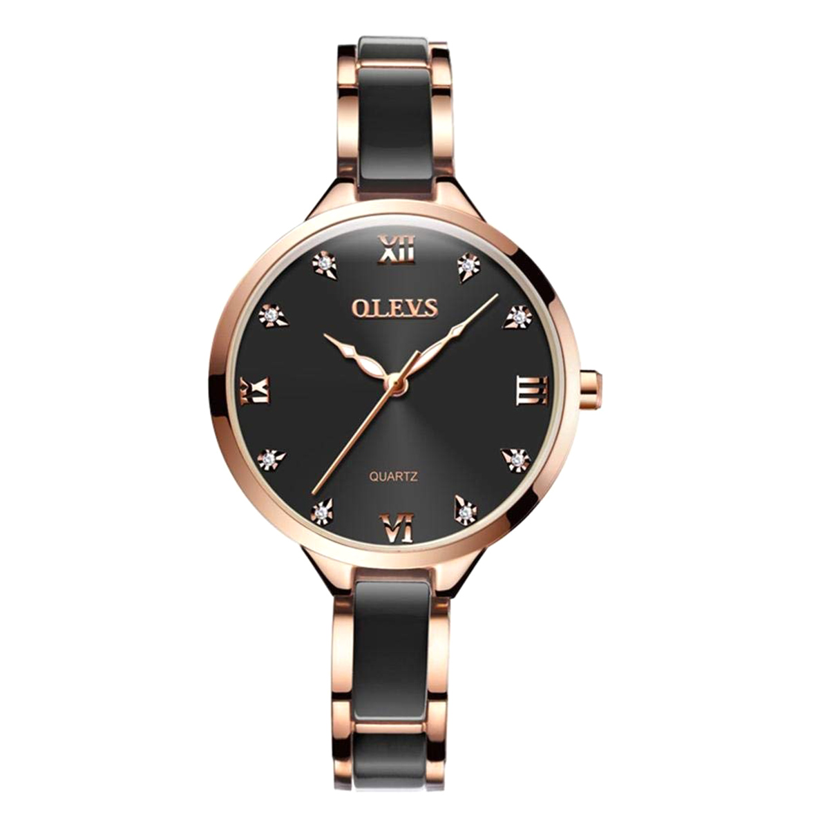 Picture of OLEVS 5872 Black And RoseGold Ceramic Steel Analog Watch For Women - RoseGold & Black