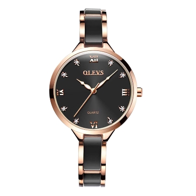 Picture of OLEVS 5872 Black And RoseGold Ceramic Steel Analog Watch For Women - RoseGold & Black