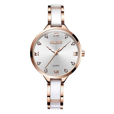 Picture of OLEVS 5872 White And RoseGold Ceramic Steel Analog Watch For Women - RoseGold & White