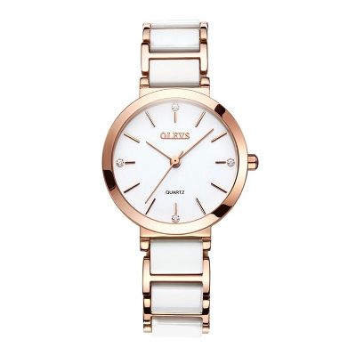 Picture of OLEVS 5877 White And RoseGold Ceramic Steel Analog Watch For Women - RoseGold & White