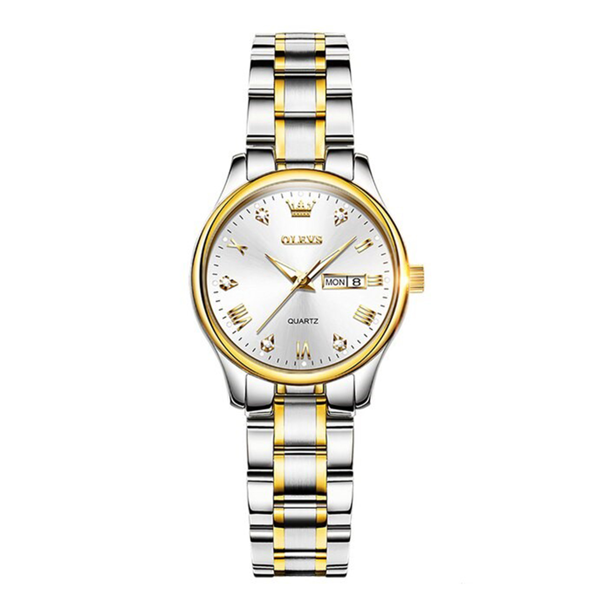 Picture of OLEVS 5563 Silver And Golden Two-tone Stainless Steel Analog Watch For Women - White & Silver