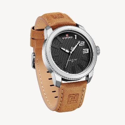 Picture of NAVIFORCE NF9202 Brown PU Leather Analog Watch For Men - Silver & Brown
