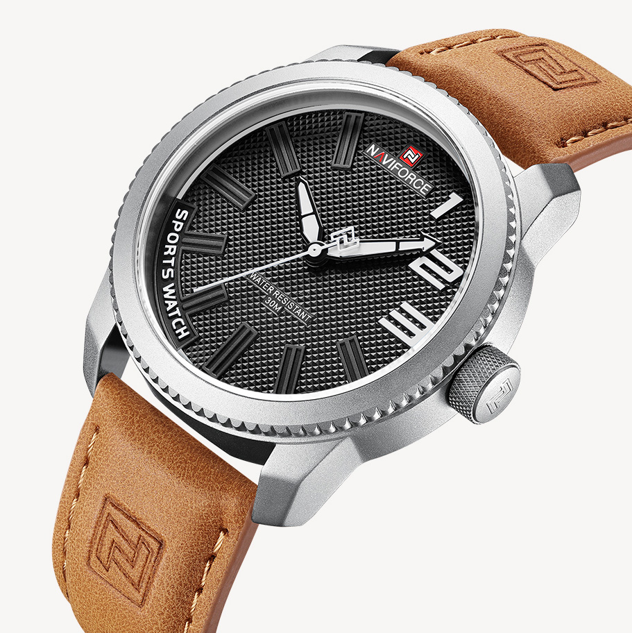 Picture of NAVIFORCE NF9202 Brown PU Leather Analog Watch For Men - Silver & Brown