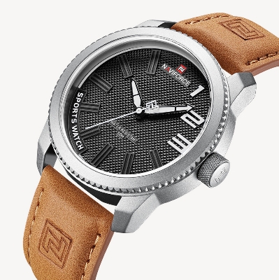 Picture of NAVIFORCE NF9202 Brown PU Leather Analog Watch For Men - Silver & Brown