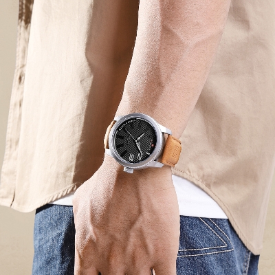 Picture of NAVIFORCE NF9202 Brown PU Leather Analog Watch For Men - Silver & Brown