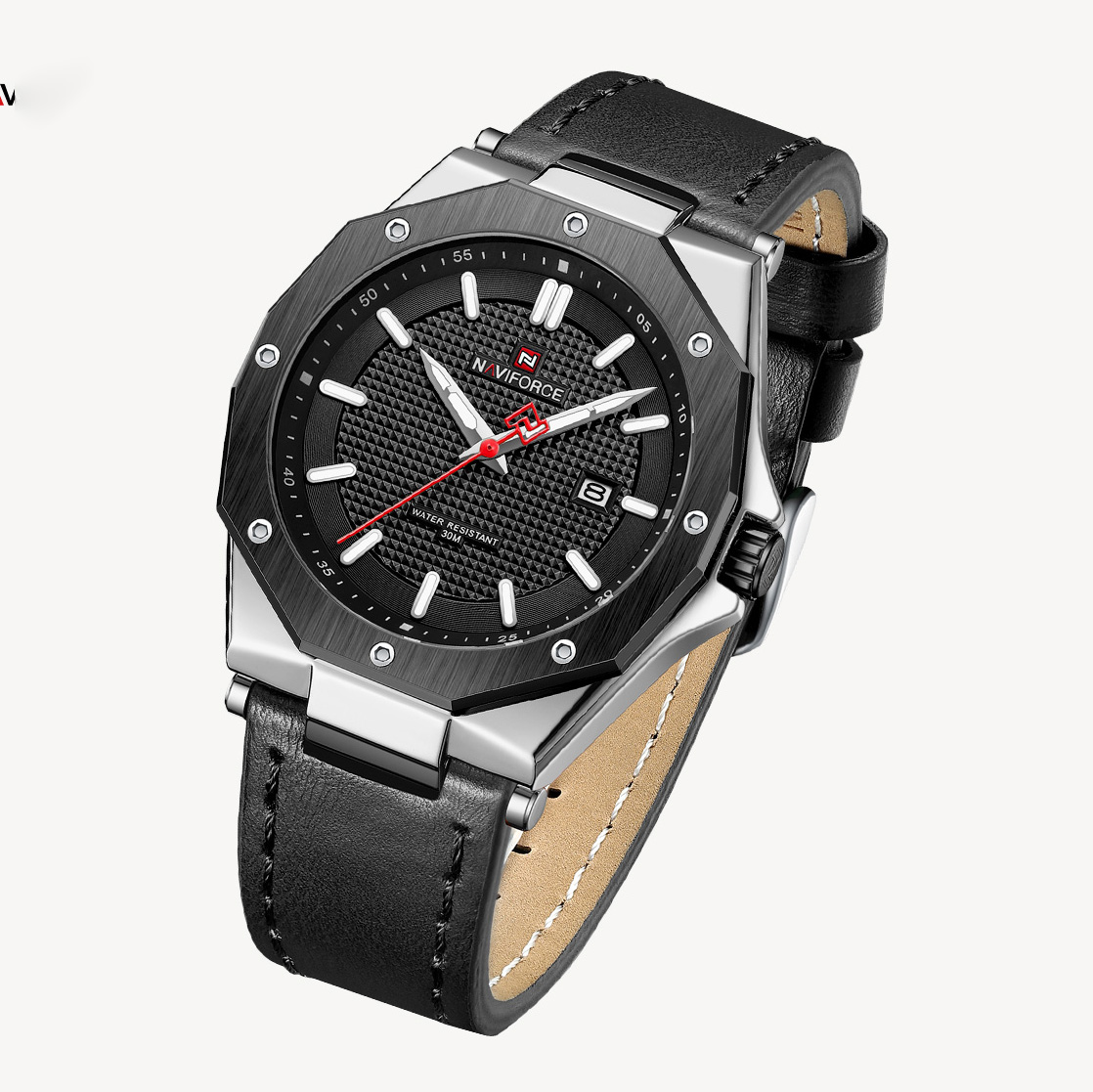 Picture of NAVIFORCE NF9200L Black PU Leather Analog Watch For Men - Silver & Black