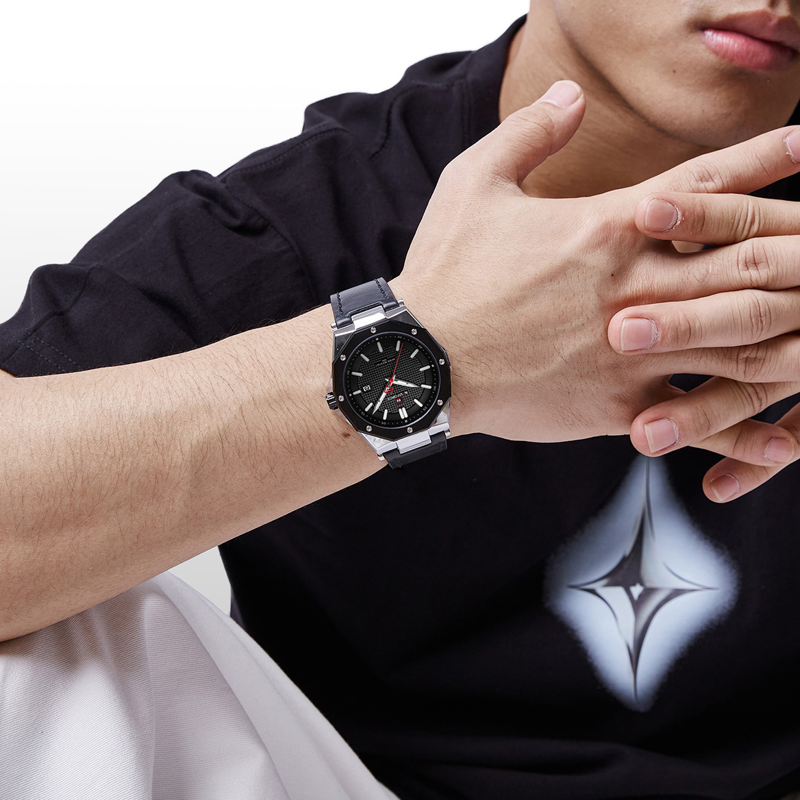 Picture of NAVIFORCE NF9200L Black PU Leather Analog Watch For Men - Silver & Black