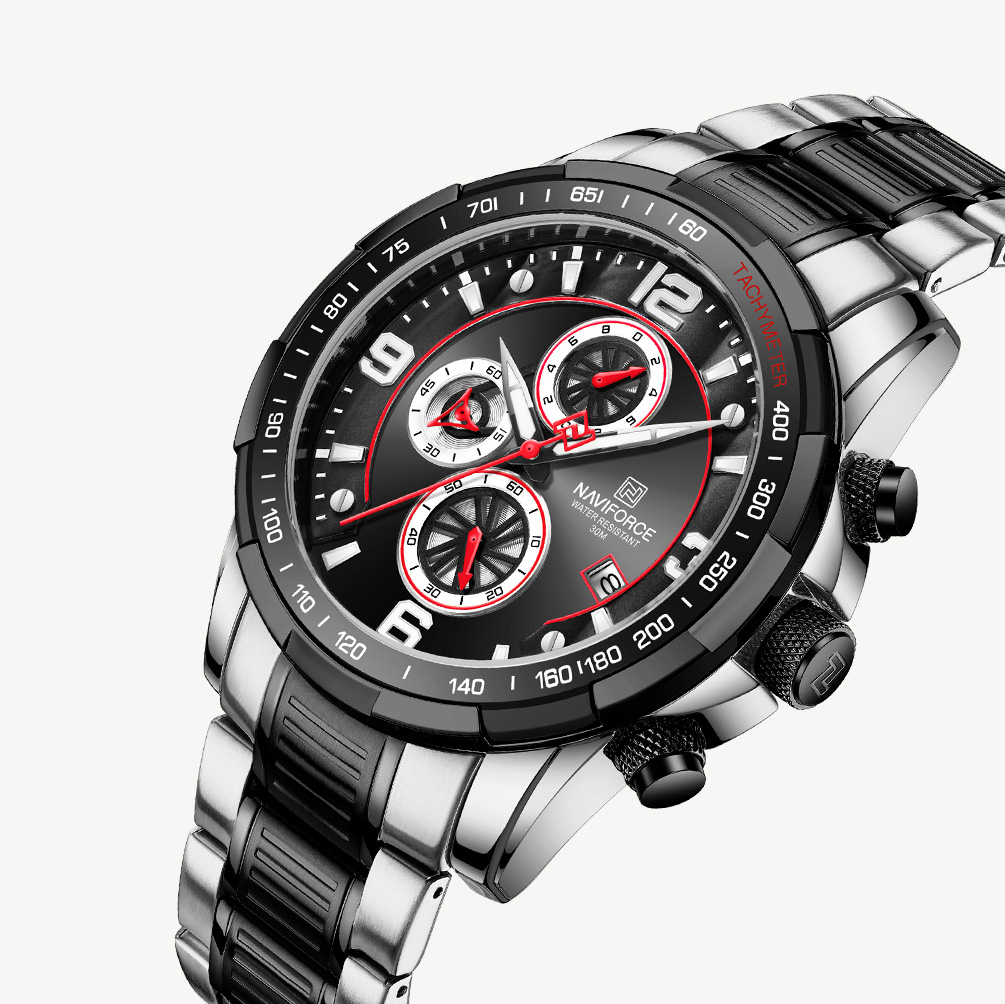 Picture of NAVIFORCE NF8020M Stainless Steel Chronograph Watch For Men - Silver Black