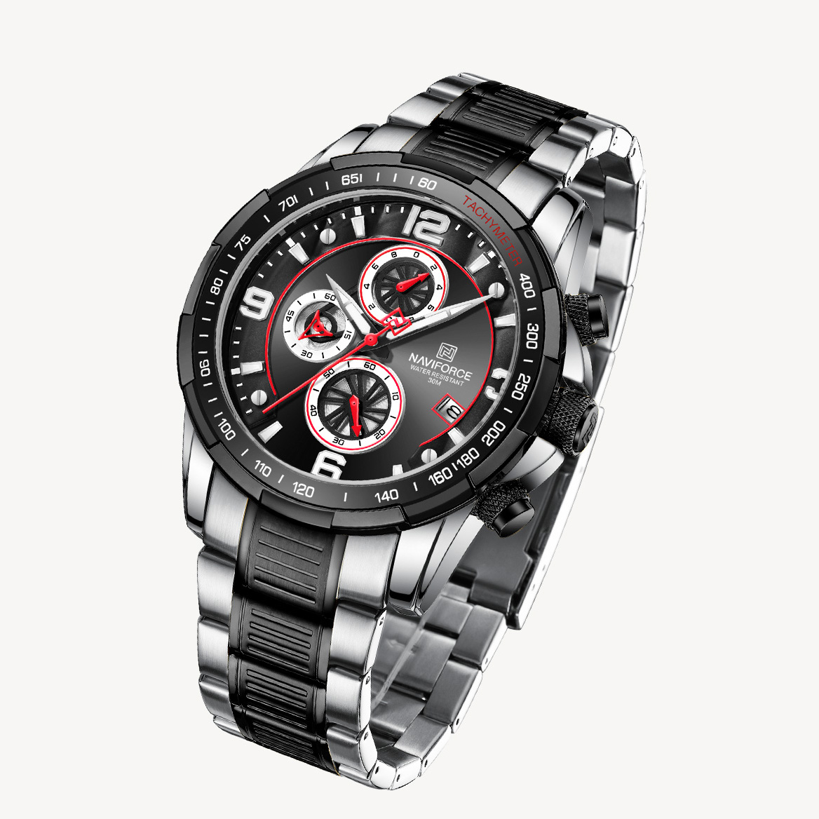 Picture of NAVIFORCE NF8020M Stainless Steel Chronograph Watch For Men - Silver Black