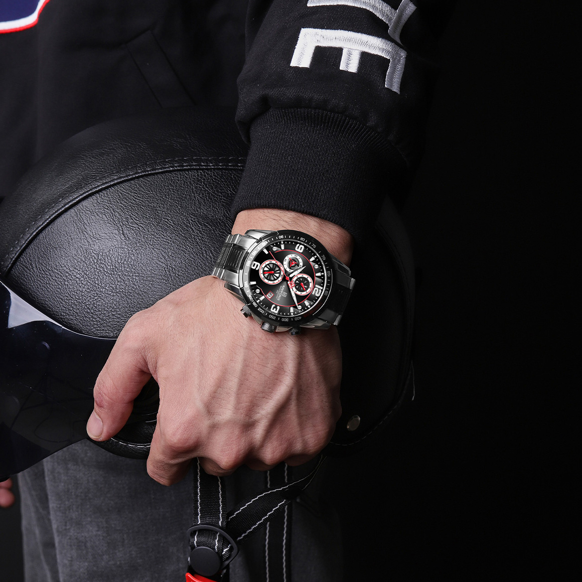 Picture of NAVIFORCE NF8020M Stainless Steel Chronograph Watch For Men - Silver Black