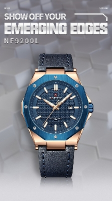 Picture of NAVIFORCE NF9200L Navy Blue PU Leather Analog Watch For Men - RoseGold & Navy Blue